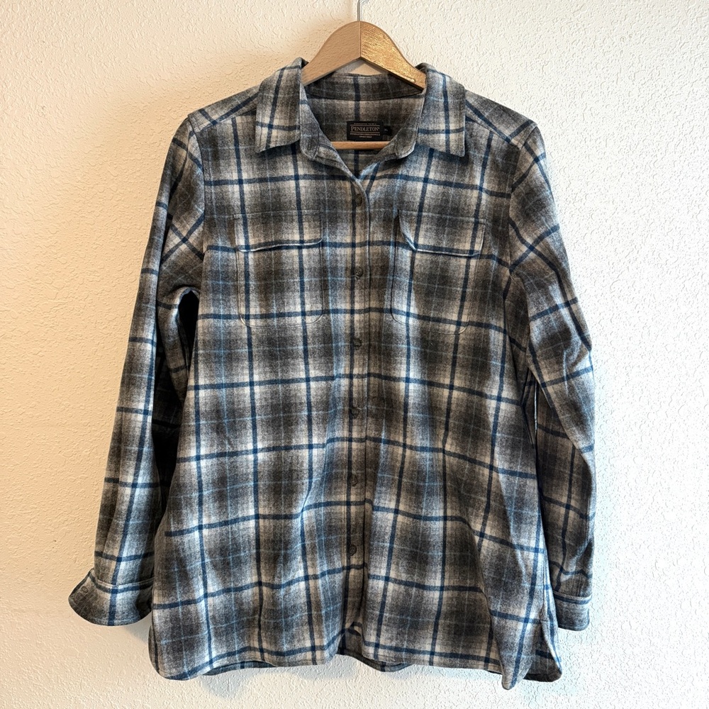 Nwot Pendleton Wool Button Down Blue Gray - image 1